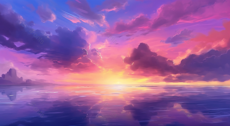 日落海平面天空唯美风景,插画/手绘图,插画/手绘图库,插画/手绘图下载,插画/手绘
